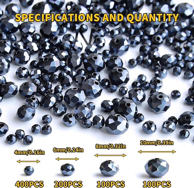 laopottbeads 800pcs 4/6/8/10mm crystal glass beads for jewelry making beads for bracelets necklace pendants making supplies(navy blue)