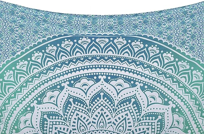 popular handicrafts hippie mandala ombre tapestry wall hanging - indian maditation green gypsy bohemian hippy psychedelic dorm room decor poster 30 x 40 inch