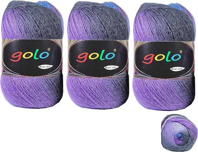 golo Wool Yarn for Knitting 100g X 3 Cachemire Multicolor Rainbow Yarn