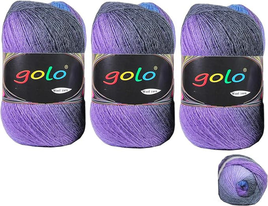 golo Wool Yarn for Knitting 100g X 3 Cachemire Multicolor Rainbow Yarn