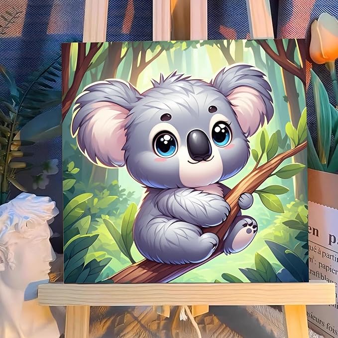 Reivworl Paint by Numbers Kit for Kids with Frame and Easel, Koala Paint by Number for Kids Age 6-8-12, Acrylic Paint by Numbers for Gifts and Home Decor (8X8inch)