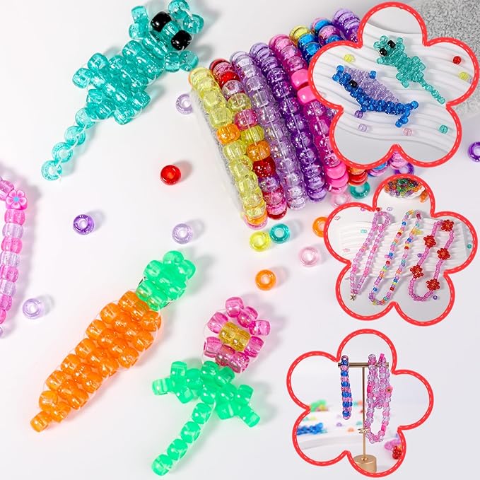 glitter pony beads for bracelet 8050 pcs multi-colored beads bulk for hair jewelry making braiding diy crafts kandi key chains and ornaments decorations 9 assorted colors,boxed (8050)