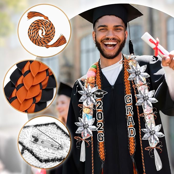 YLOLUL 16 Pcs Graduation Leis 2026 Graduation Candy Lei Kit with Honor Cord Class of 2026 Graduation Ribbon Money Lays Necklace Graduation Gift Party Accessories for Women Men