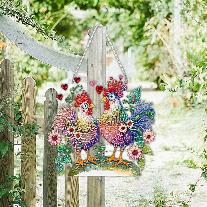 GUMITOON Diamond Art Kits for Adults Ornaments-Chicken Diamond Art Paintings Suncatchers-Full Drill Diamond Dots Paintings for Beginners, Round 5D Paint with Diamonds Art Accessories Gem DIY Deco
