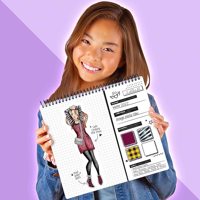 Fashion Angels Fashion Runway Design Portfolio Book, Includes 35 Sketch Sheets with 4 Stencil Pages & 150+ Stickers, Ideal for Kids Ages 8 & Up
