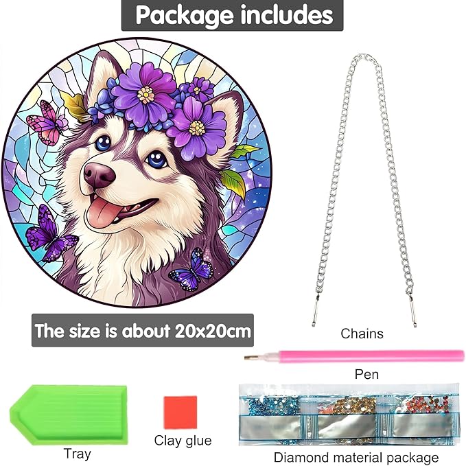 Bimkole Smiling Dog Diamond Art Hanging Kit for Adult, DIY 5D Diamond Art Animal Window Pendant, Acrylic Crystal Art Hanging Ornament Home Wall Garden Front Door Sign Outdoor Decor 7.8x7.8 Inch