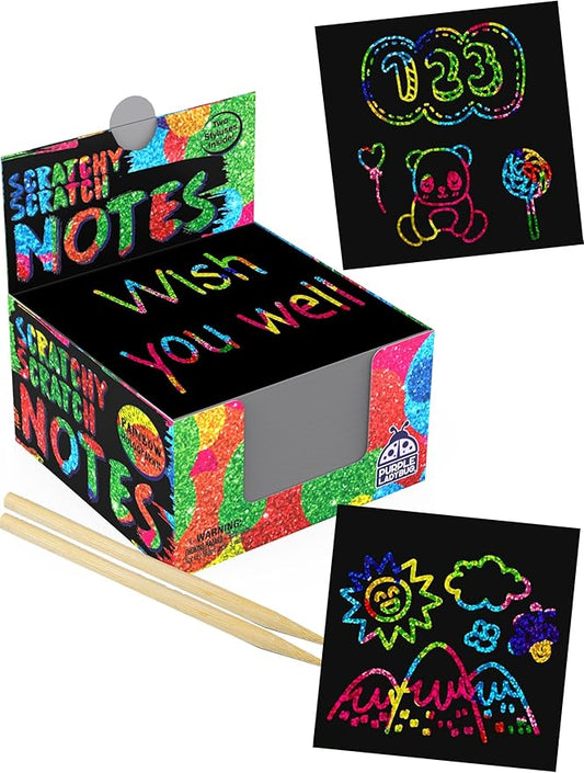 PURPLE LADYBUG Rainbow Holographic Scratch Art Mini Notes - Teen Girl Gifts Trendy Stuff, Small Gifts for Teens Art and Craft Supplies Summer Activities for Kid Summer Stuff for Teen Girls