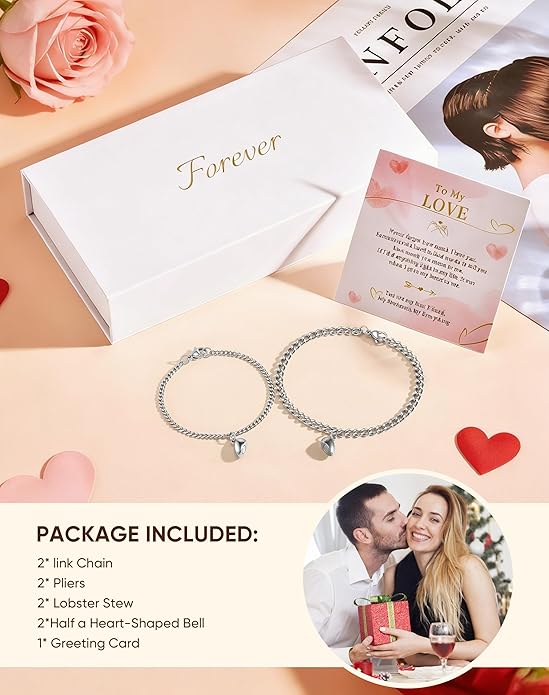 Permanent Couples Matching Bracelets Kit - DIY Bracelet Set Cuban Adjustable Link Bracelets Gifts for Boyfriend, Valentines Day Gifts for Him Her Matching Bracelets Unique Jewelry Gift for Anniversary Birthday