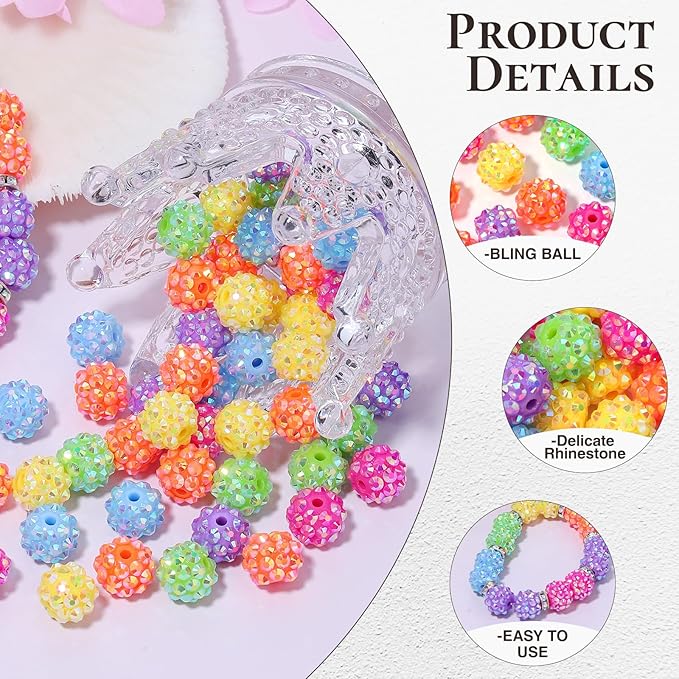 novani 240pcs 10mm Round Rhinestone Beads for Jewelry Making, Resin & Clay Material, Candy Colors, Disco Ball Style, DIY Crafting