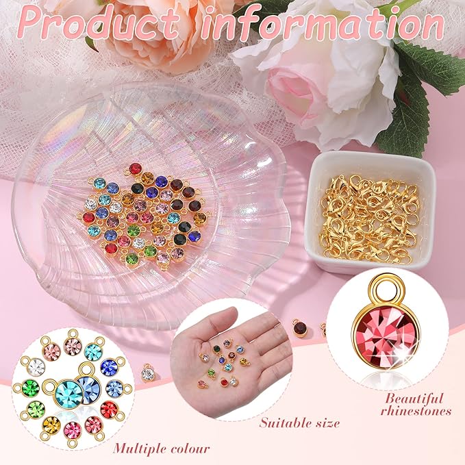 Sureio 120 Pcs Birthstone Charms for Jewelry Making Handmade DIY Crystal Birthstone Beads Bling Round Charms Bracelet Enamel for Birthday Jewelry Making Earrings Accessory (Assorted Color)