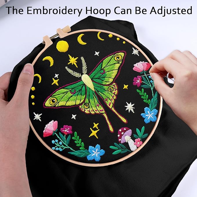 Nuberlic Canvas Tote Bag Embroidery Kit for Beginners Adults -DIY Needlepoint Kit with Butterfly Pattern Bag Reusable Eco-Friendly Shopping Bag