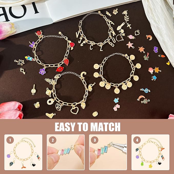 450 PCS Charm Bracelet Making Kit for Women, Jewelry Making Kit Including Paperclip Chain Bracelet, Assorted Charms Bulk, Letter Pendants, Jump Rings for Bracelet Making,DIY Crafts Supplies