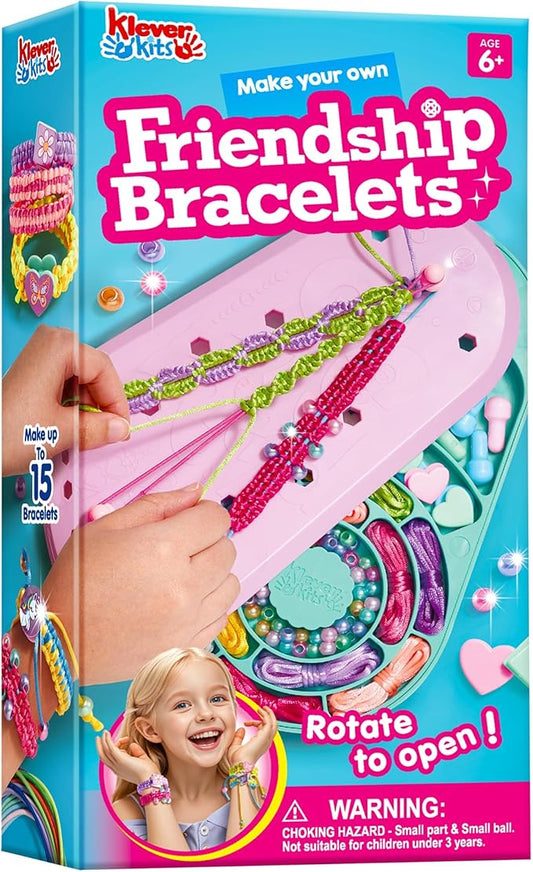 klever kits friendship bracelet making kit, arts and crafts for kids ages 6-12, birthday present for teen girl, children's jewelry craft set, charm jewelry making kit supplies, 10 knot styles by jova