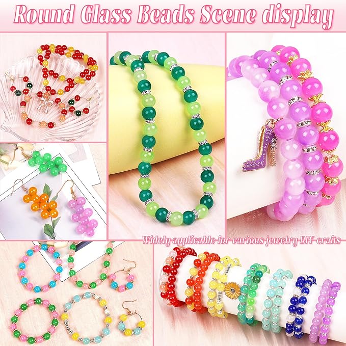 1711pcs 8mm Glass Beads for Jewelry Making - 48 Colors Crystal Glass Beads for Bracelets, Round Beads Friendship Bracelet Making Kit DIY Crafts for Adults