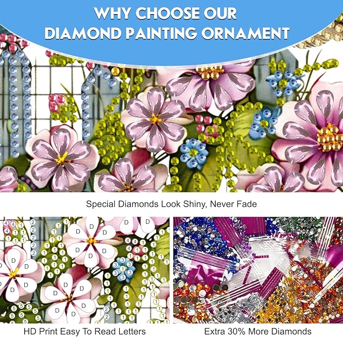 Hanging Diamond Art Kit for Adult, Adorable Bird, 5D Special Shaped Rhinestone Diamond Painting Ornament, Flower and Bird, DIY Acrylic Diamond Art Painting Window Pendants Home Garden Wall Decor