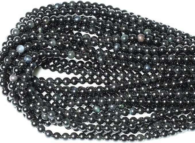cheavian 60pcs 6mm natural black obsidian gemstone round loose beads crystal energy stone healing power for diy jewelry making 1 strand 15"