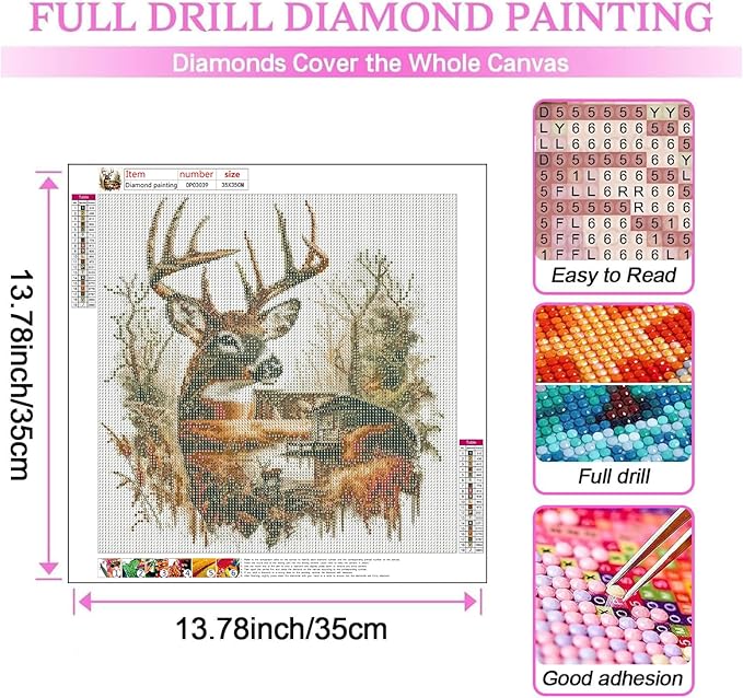 ARPADAMO Square Diamond Art Kits for Adults-Deer Square Drill Diamond Painting,Square Diamond Art,DIY Animal Gem Art Kits for Adults and Crafts for Gifts and Home Wall Decor 14x14inch