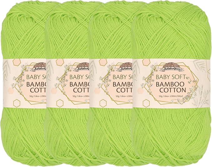 JubileeYarn Baby Soft Bamboo Cotton Yarn - 50g/Skein - Avocado - 4 Skeins