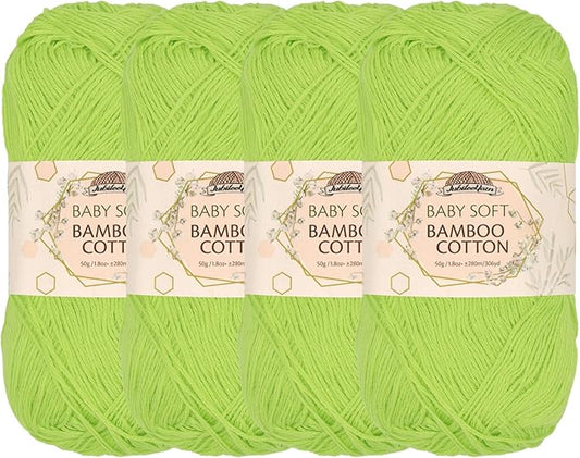 JubileeYarn Baby Soft Bamboo Cotton Yarn - 50g/Skein - Avocado - 4 Skeins