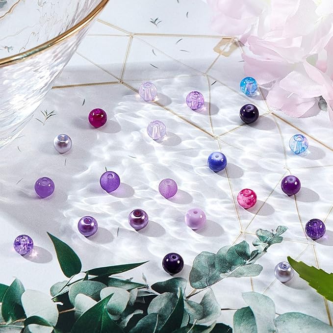 PH PandaHall 720pcs 8mm Purple Glass Beads 24 Color Round Bracelet Beads Loose Crystal Bead Craft Bead Bulk for Summer Friendship Bracelet Necklace Earring Jewelry Making DIY Craft Party Ornament