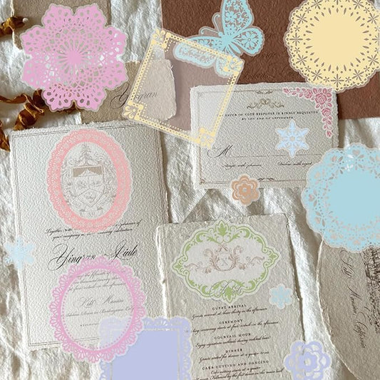 130 Pcs Lace Scrapbook Stickers - Colorful Butterfly & Feather Embellishments for Journaling, Wedding Albums, DIY Crafts, Scrapbooking Supplies & Bullet Journal Decor