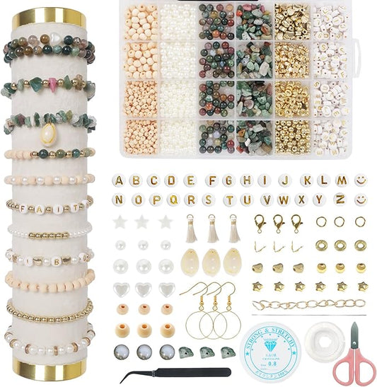 toipinio bracelet making kit jewelry making supplies kit natural stone beads for irregular natural stone with for diy craft -1736 pcs friendship bracelet/necklace/earrings for adults (indian jasper)