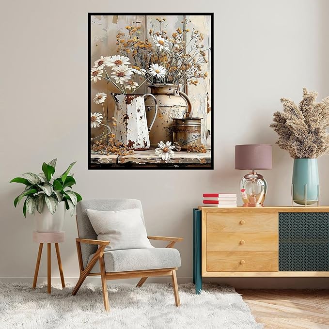 Axquilon Paint by Numbers Kit for Adults Beginner-Rustic Flowers Adult Paint by Number Kits on Canvas, Easy Adults' Paint-by-Number Kits Oil Painting for Gift Home Wall Decor 16x20in