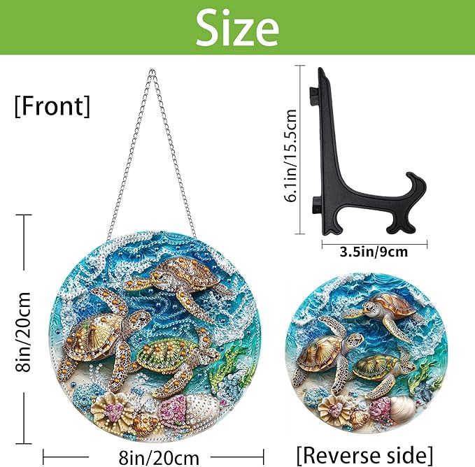 Wergund 5D DIY Sea Turtle Diamond Art Hanging Kits, Hanging Diamond Art Animal, Acrylic Special Shaped Rhinestone, Window Hanging Pendants for Home Wall Garden Front Door Outdoor Decor Gift
