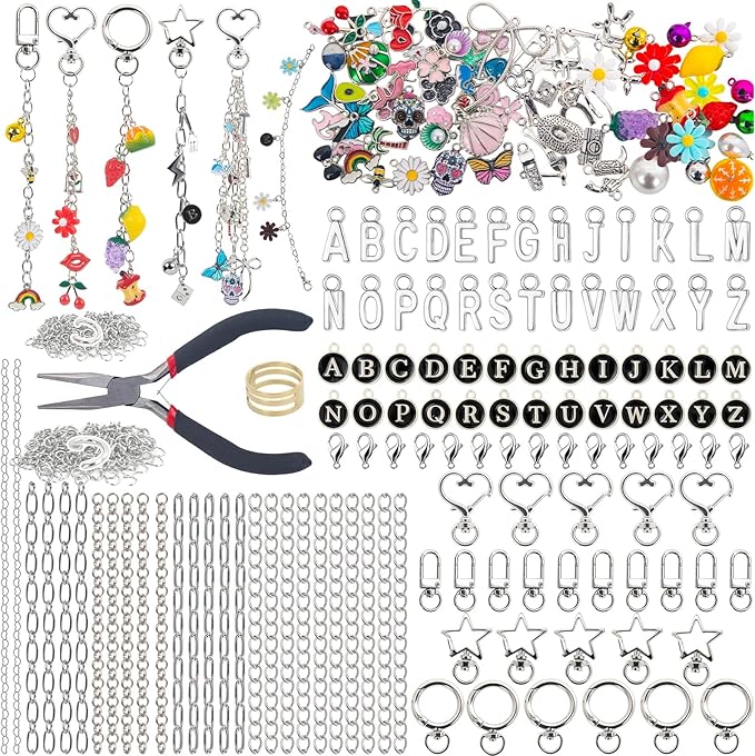 foci cozi 195PCS Lipgloss Keychain Jewelry Making Charms Kit for Adults,Charms for Jewelry Keychain Making Supplies,Charm Bracelet Making Kit