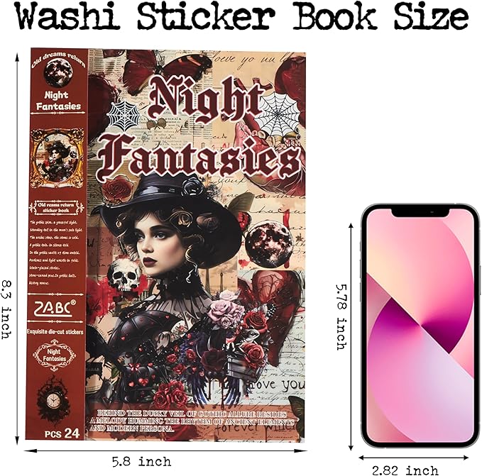 410pcs Gothic Washi Journal Stickers for Journaling, 24 Sheets Precut Large Halloween Sticker Book for Junk Journal Supplies, Scrapbooking, Collage, Bullet Journals, Planners, Art Crafts