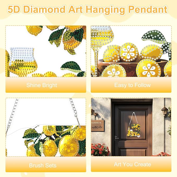 TOSTOG Lemon Drink Diamond Art Pendant Kit for Adult, Yellow Diamond Painting Hanging Kit for Beginners, 5D DIY Crafts Gem Art, Waterproof Full Accessories for Home Decor Idea 20 * 20 cm/8 * 8 in