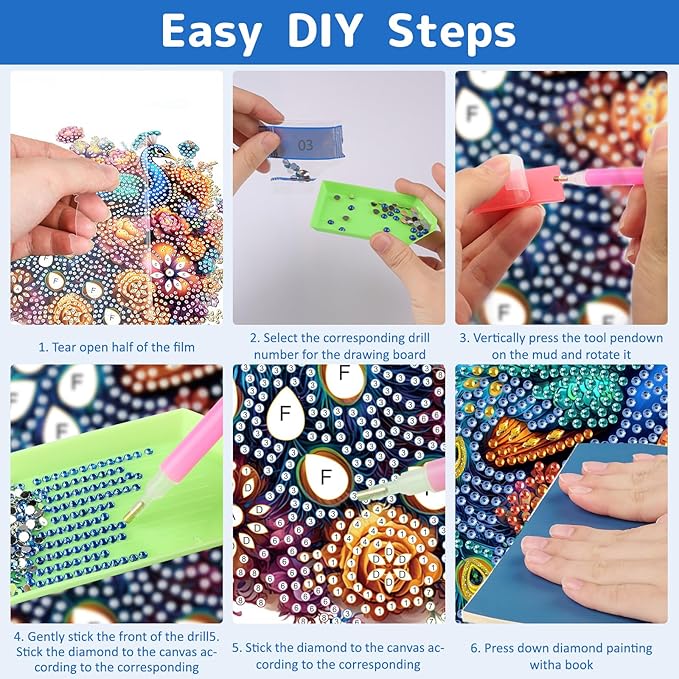 Genius maker Peacock Diamond Art Hanging Kits for Adults, Diamond Painting Pendant Kits, DIY Acrylic 5D Special Shaped Crystal Diamonds Gem Art Painting Ornament for Home Wall Decor Gift 8x8 Inch