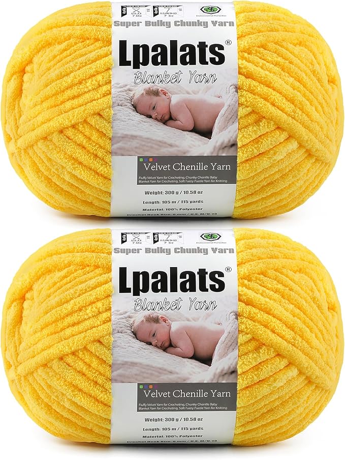 Baby Blanket Yarn for Crocheting - 2 Pack of 300g (Total 600g/21.2oz) Super Fluffy Chunky Chenille Yarn for Hand Knitting, 230 yds Super Bulky Plush Yarn for Cozy Blankets and Amigurumi (2, Yellow)