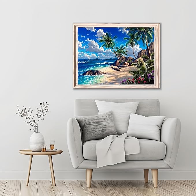 Diamond Art Kits for Adults Beach, DIY 5D Diamond Painting Kit for Beginners, Seaside Full Round Drill Gem Art Dots for Adults, Diamond Dots Paintings Crafts Home Wall Decor 12X16 Inch