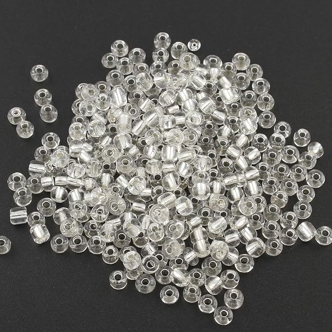 Perlin Glass Seed Beads 4mm 6/0 Round 1100pcs Mini Small Pony Spacer Beads Kit for Jewelry Making Earrings Bracelets Pendants Waist DIY Handmade (Crystal Silver Lined)