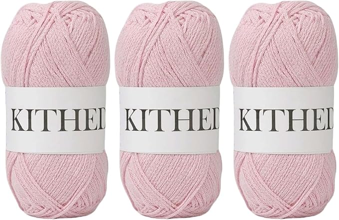Cotton Chainette Yarn,4 Medium (Worsted)-10oz,3 Pack,Knitting Yarn for Beginners,Thicker for Crocheting and Knitting (20 Baby Pink)