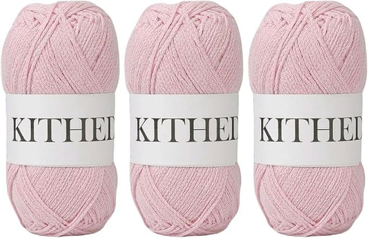 Cotton Chainette Yarn,4 Medium (Worsted)-10oz,3 Pack,Knitting Yarn for Beginners,Thicker for Crocheting and Knitting (20 Baby Pink)