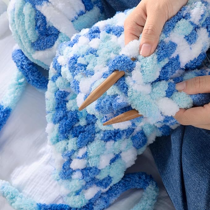 MABOZOO Tie Dye Chunky Yarn for Crocheting & Knitting, 8 Pack - Soft Plush Blue Fluffy Jumbo Chenille Yarn,Giant Thick Fuzzy Bulky(26 yds, 8 oz Each Skein)