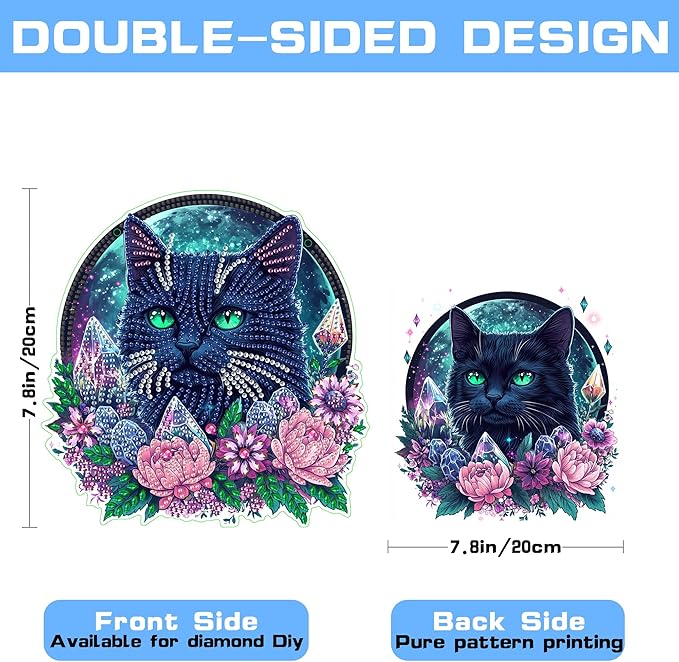 VAIIEYO Black cat Diamond Art Hanging Ornament, Animal Diamond Painting Suncatchers Window Hanging Kit with Chain, 7.5x7.5 inch Crystal Pendant Art Craft for Gift Home Wall Front Door Decoration