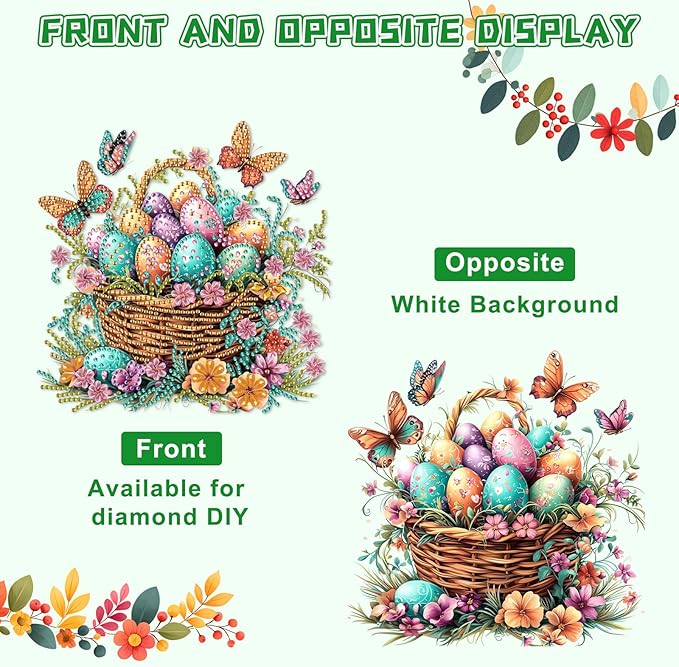 KEYIFA Easter Egg Hanging Diamond Art Painting Kits for Adults and Kids Age 8-12, 5D Special Shape Diamond Dots Kit Butterfly, Crystal Gem Painting Art Crafts for Window, Wall, Door, Garden Decor