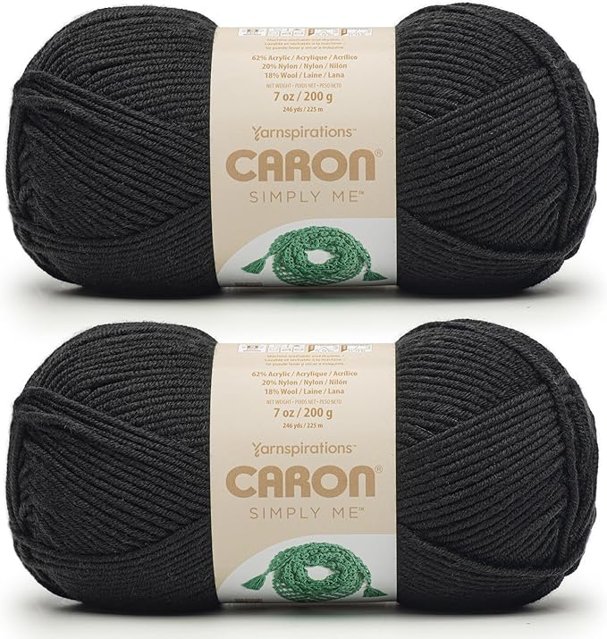 Caron Simply Me Black Yarn - 2 Pack of 200g / 7oz - 62% Acrylic 20% Nylon 18% Wool - #5 Bulky - 246Yards - Knitting/Crochet