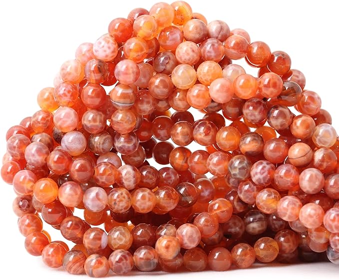 60PCS 6mm Natural Red Dragon Vein Agate Round Loose Beads for Jewelry Making 1 Strand 15 inch