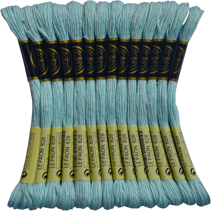 LE PAON Embroidery Floss, 14-Pack Six Strands 100% Long Staple Cotton Embroidery Thread, 8.7-Yard，Color Number：828,Very Light Blue