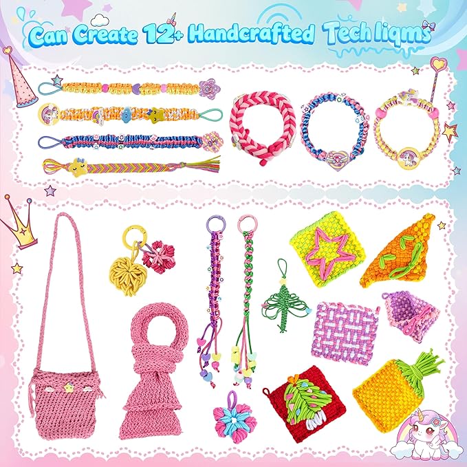 6-in-1 friendship bracelet making kit,weaving loom kit toys, 500+ pcs craft kits for kids,a multi-functional weaving loom that can be used to make bracelet, potholder, pendants, bags, hats and scarves