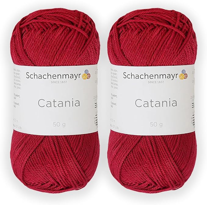 2 Skein/Pack Schachenmayr (SMC) Catania Originals Yarn, Each Ball 1.76 Oz (50gr) / 136 Yards (125 m), 100% Mercerized Cotton for Knitting and Crochet Yarn, Sport Weight, 192 - Wine Red