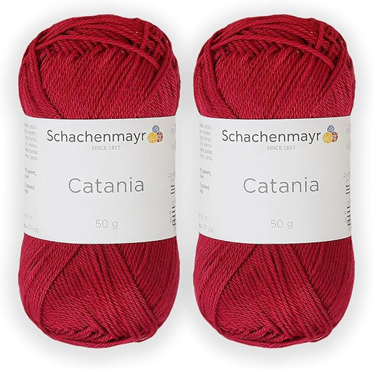 2 Skein/Pack Schachenmayr (SMC) Catania Originals Yarn, Each Ball 1.76 Oz (50gr) / 136 Yards (125 m), 100% Mercerized Cotton for Knitting and Crochet Yarn, Sport Weight, 192 - Wine Red