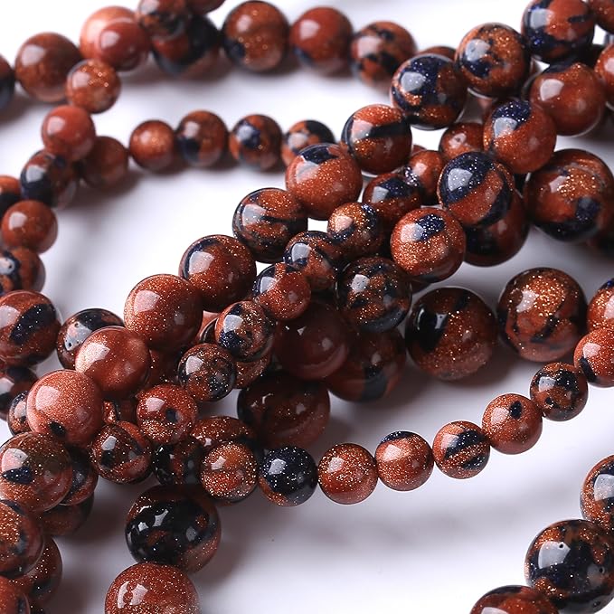 4MM 88PCS Galaxy Blue Gold Sand Stone Beads for Jewelry Making DIY Craft Gemstone Beads Kit Cosmic Crystal Pebbles for Bracelets, Necklaces