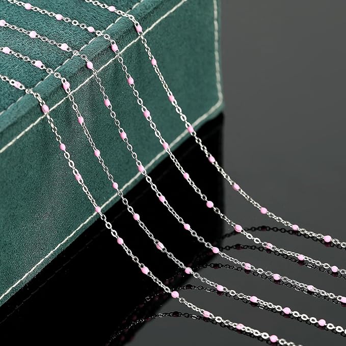 UMAOKANG 10 Meters Stainless Steel Chain for Jewelry Making Pink Enamel Beaded Chains Bulk Women Necklace Bracelet DIY Jewelry Findings