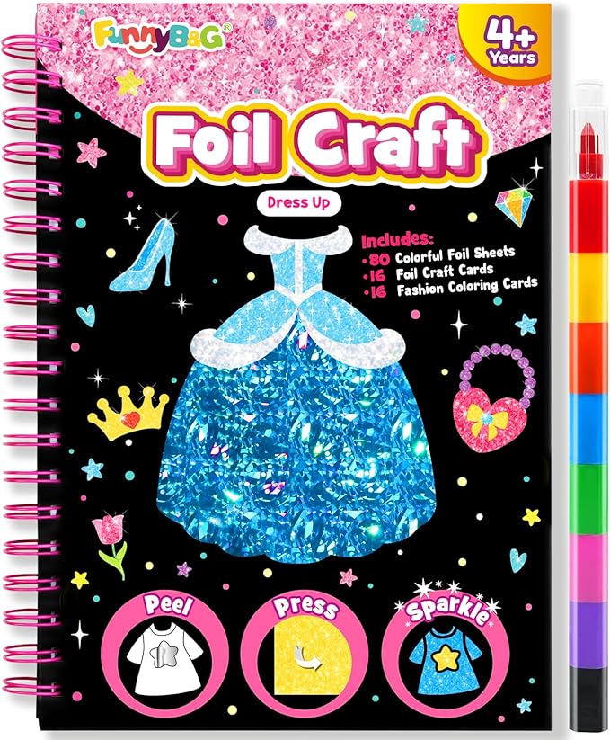 funnyb&g foil art crafts for kids ages 4-8: valentines crafts for kids 2026,birthday gift for girls,art and crafts supplies,party favors,creative toys for girls boys 4 5 6 7 8 9 years old(dress up)