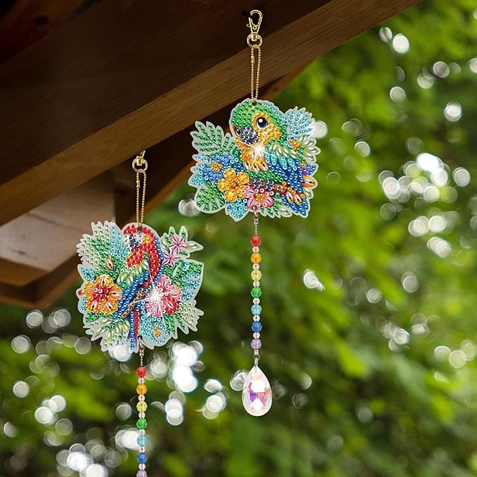 TDFERAN Diamond Pinting During Parrot Diamant Art Hanging Sign Onament Pendants Wind Chimes Wall Hanging in Living Room Dorridor Diamond Sunshine Catcher for Wall Home Decor
